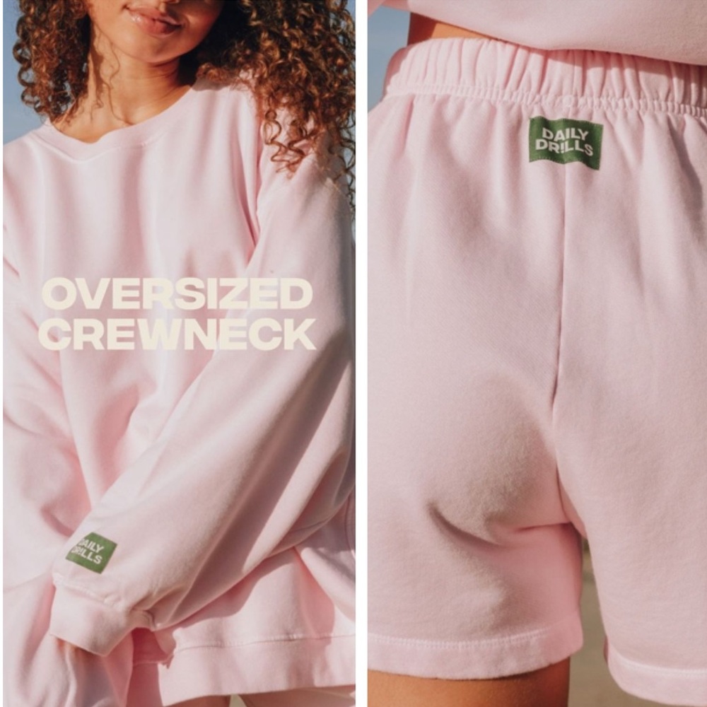 Daily Drills Oversized Crew Sweatshirt & Daily Drills Sweat Shorts in Cupid